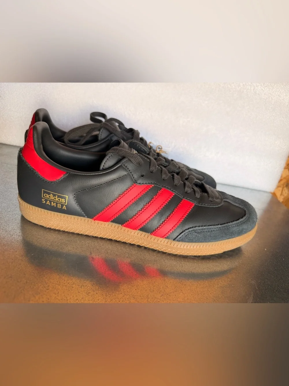 adidas samba Black Sneakers with Red Three-Stripes and Gum Sole